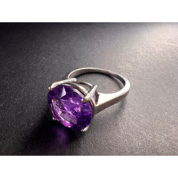 Vintage Samuel Aaron amethyst solitaire sterling silver ring size 7 - Picture 3 of 16